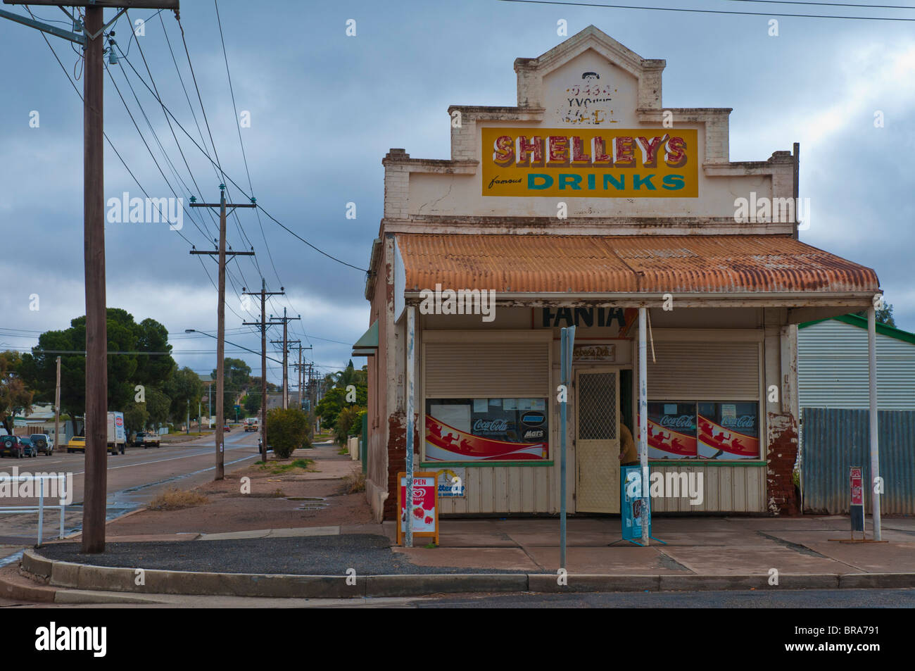 Old style Australian corner store in the outback mining town of Stock Photo, Royalty Free Image