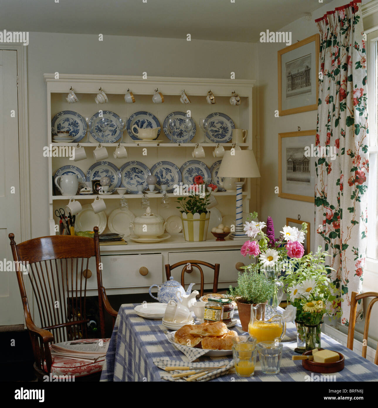 blue+white china collection on cream dresser in cottage dining blue+white china collection on cream dresser in cottage dining