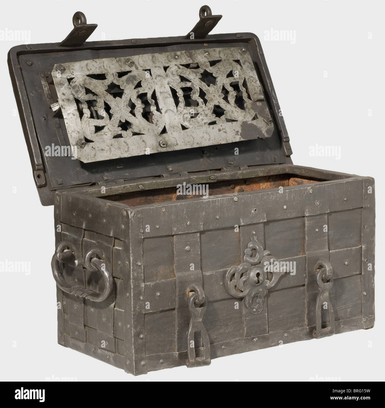An iron German war chest, 2nd half of the 17th century A square Stock