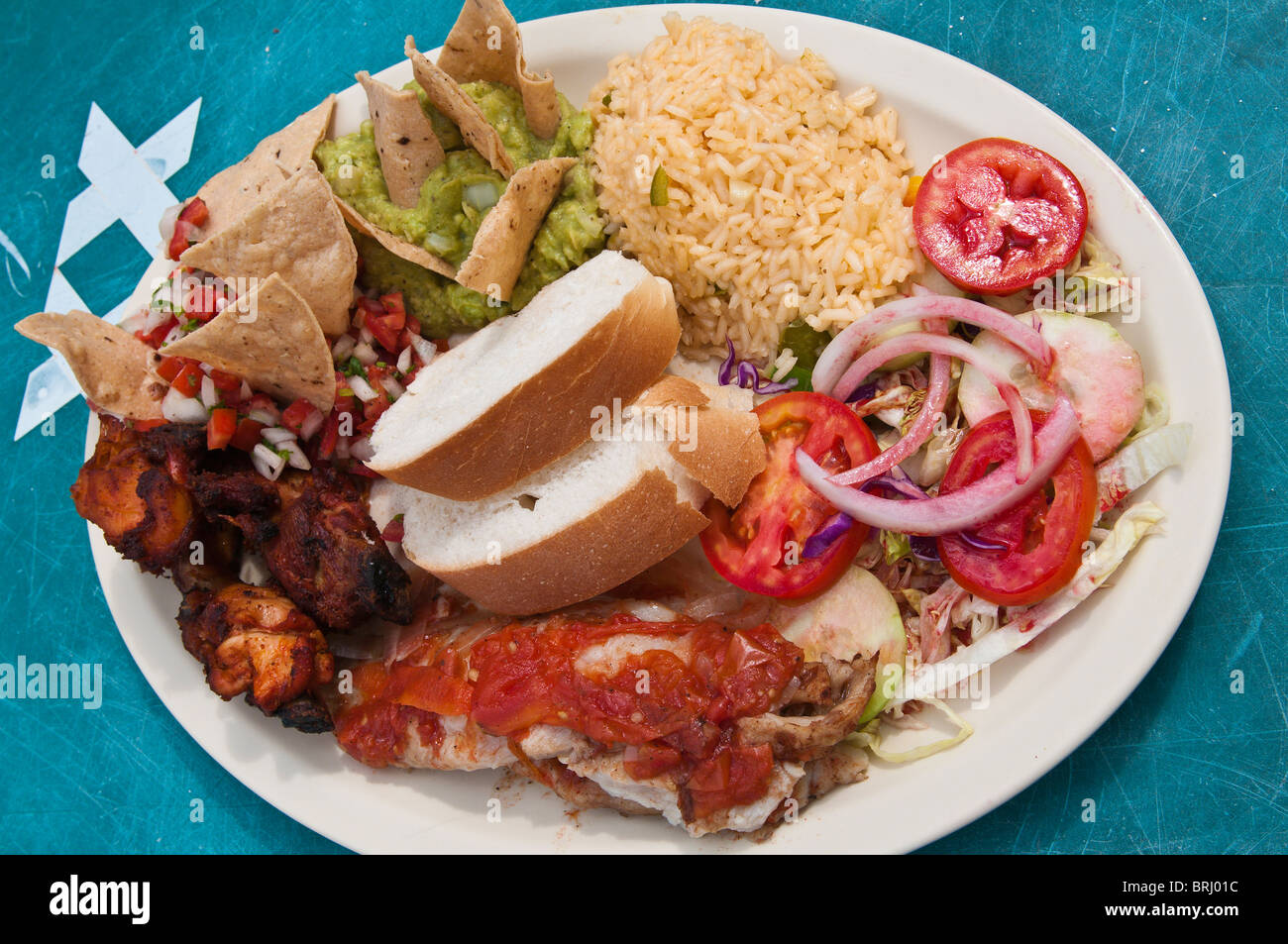 Mexico, Cozumel. Typical Mexican food at Isla Pasion beach (Passion