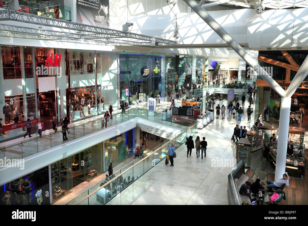 Inside Westfield shopping centre in London Stock Photo, Royalty Free