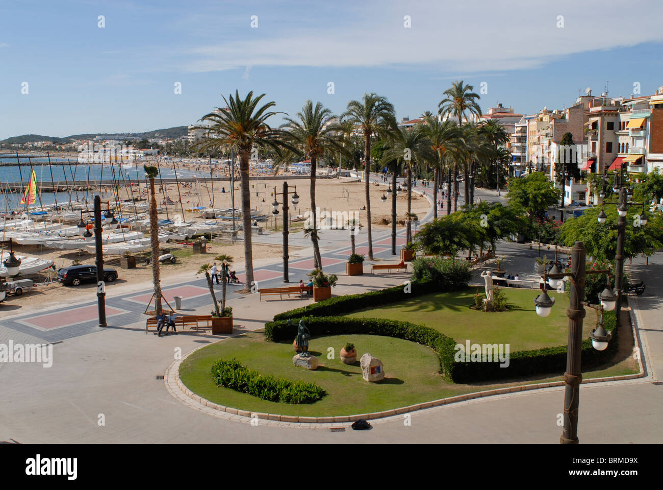 Spain Costa Brava , sea bath Sitges at Mediterranean Sea , promenade