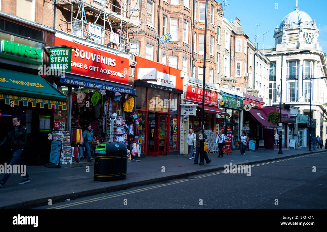 Shops in Queensway, Bayswater district, London, UK Stock Photo, Royalty