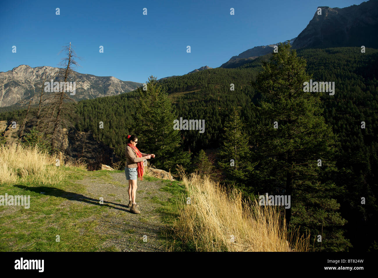 A Woman Checks Out The View Of A Mountain Valley Along The Highway 99 Stock Photo, Royalty Free ...