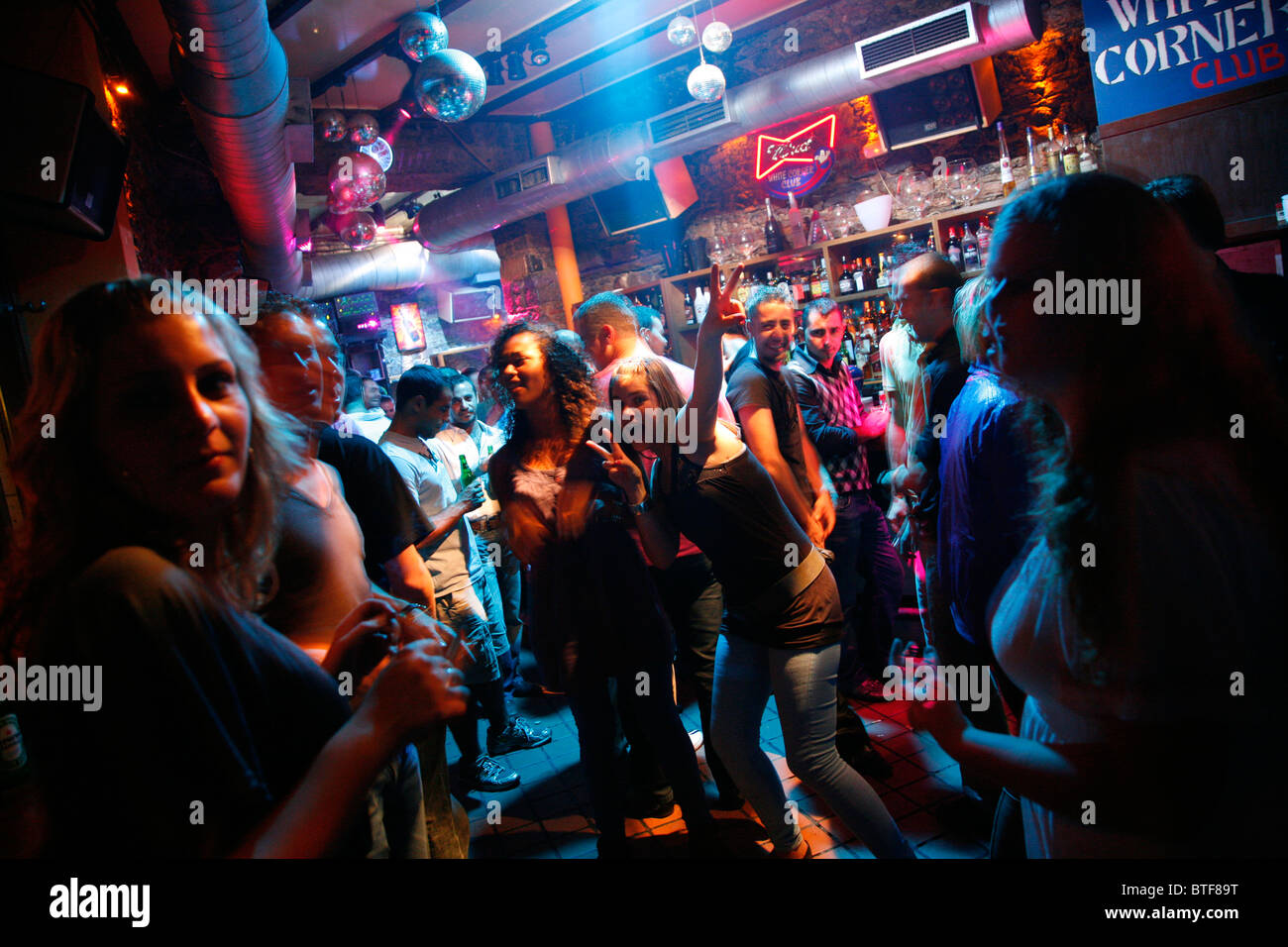 White Corner Club in the Bar Street at Kos Town, Kos, Greece Stock