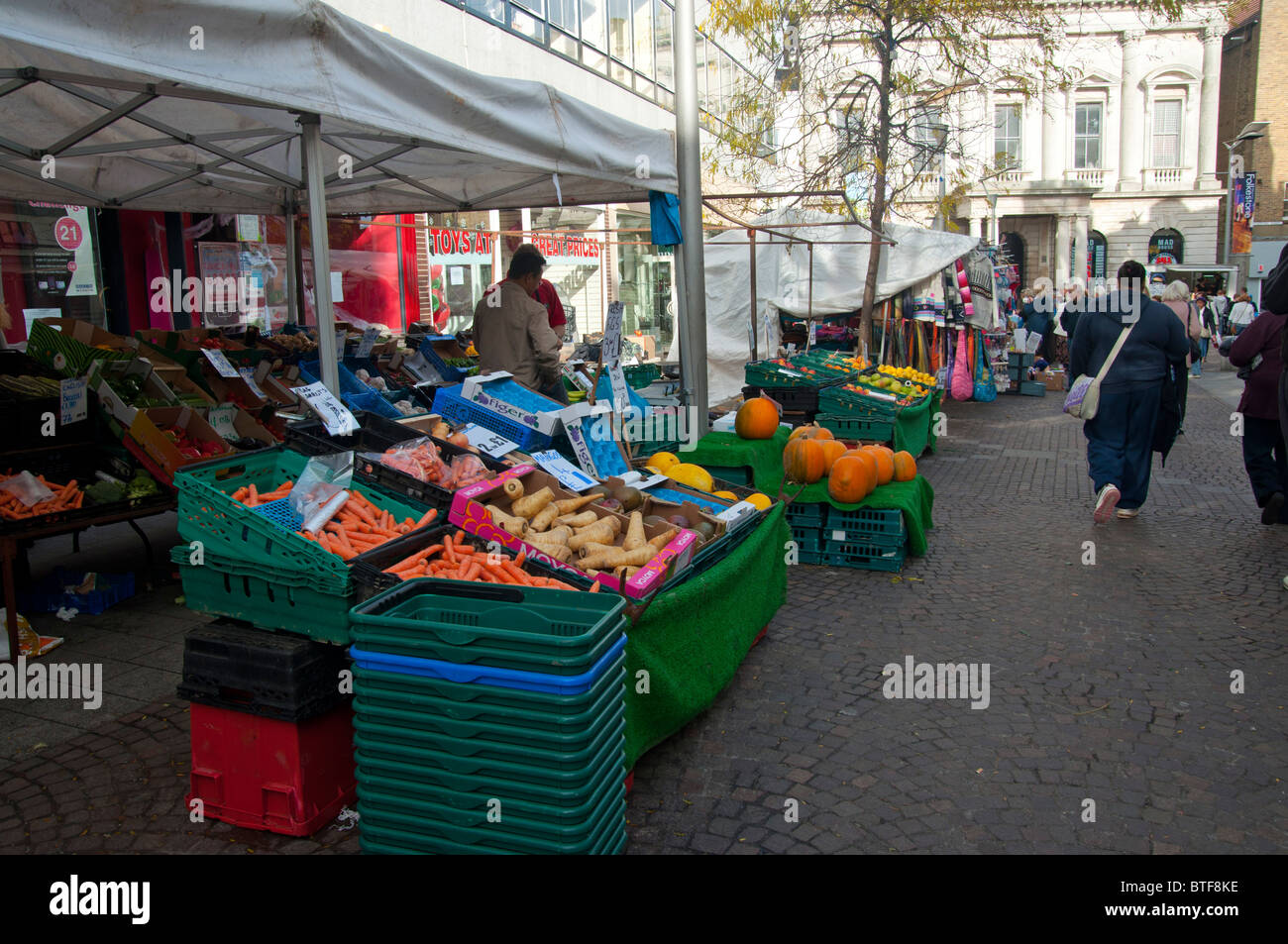 shops and market stall centre of Folkestone town kent england UK Stock Photo, Royalty Free Image