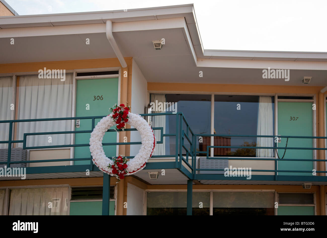 Wreath outside the balcony of the Lorraine Motel, Memphis, Tennessee