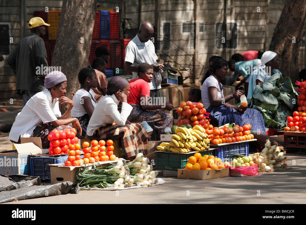 Street vendors selling fruits and vegetables in Bulawayo, Zimbabwe