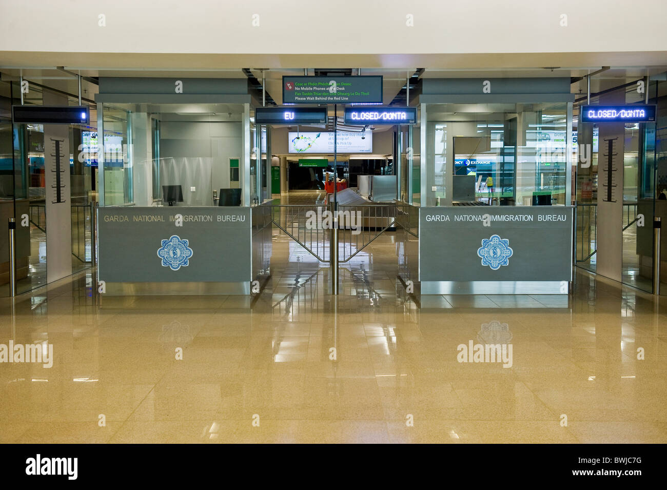 Passport control in Dublin Airport's Terminal 2 controlled by the Stock