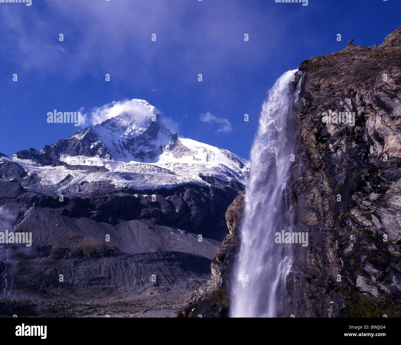 Matterhorn Waterfall Scenery Landscape Mountains Rock Cliff Snow Canton Valais Switzerland Europe Matterhorn Waterfall Scenery Landscape Mountains Rock Cliff Snow Canton Valais Switzerland Europe