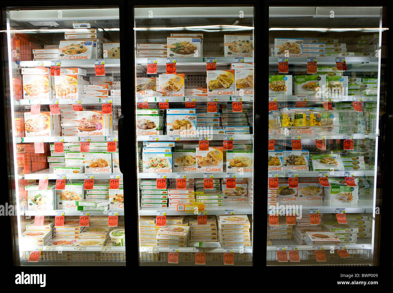 The frozen food display in a grocery store Stock Photo, Royalty Free