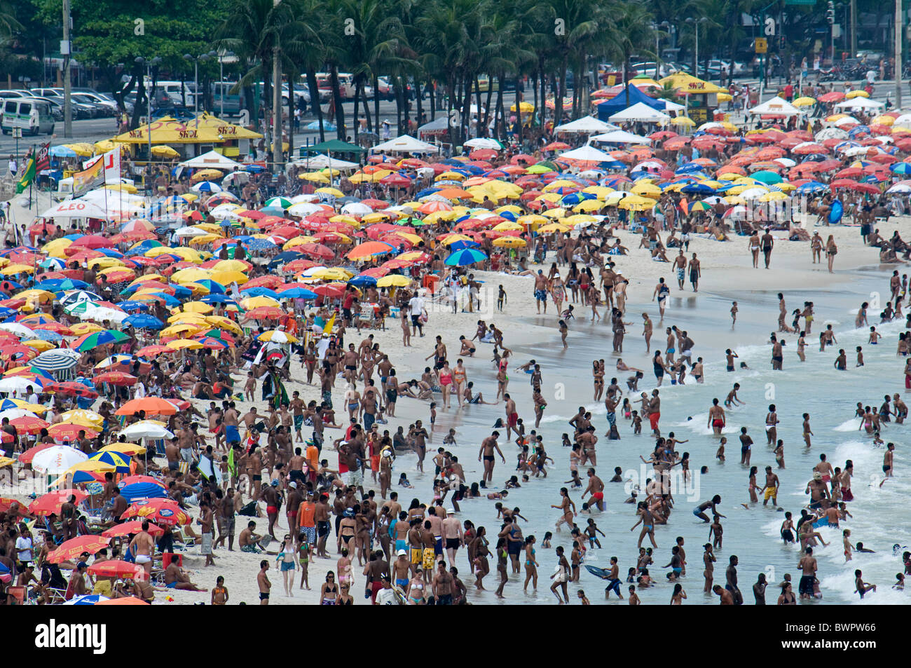 BRAZIL South America Rio de Janeiro Copacabana Beach Crowds of people