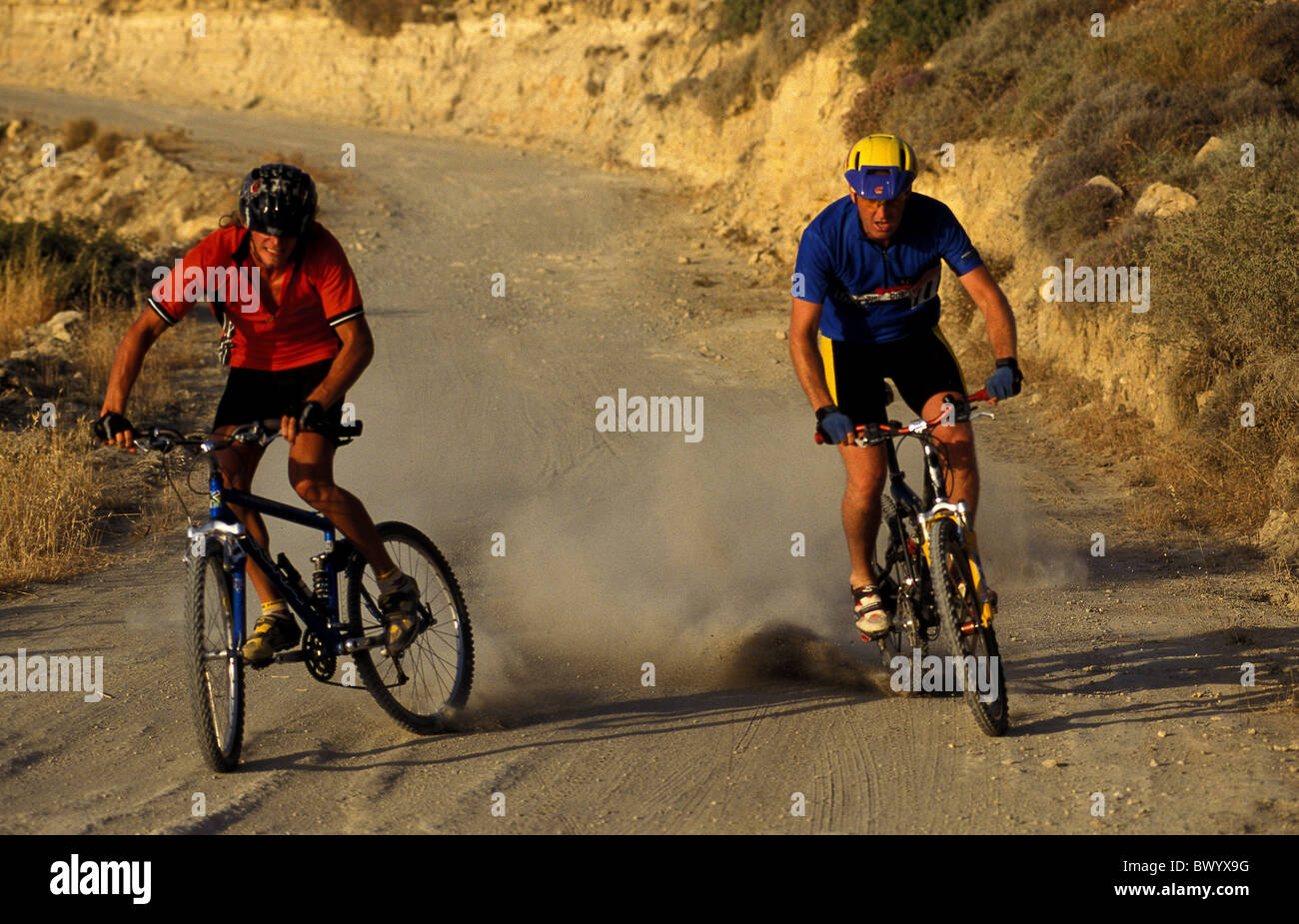 Action Bicycle Bike Biking Downhill Dust Mountain Bike Sports Two Men