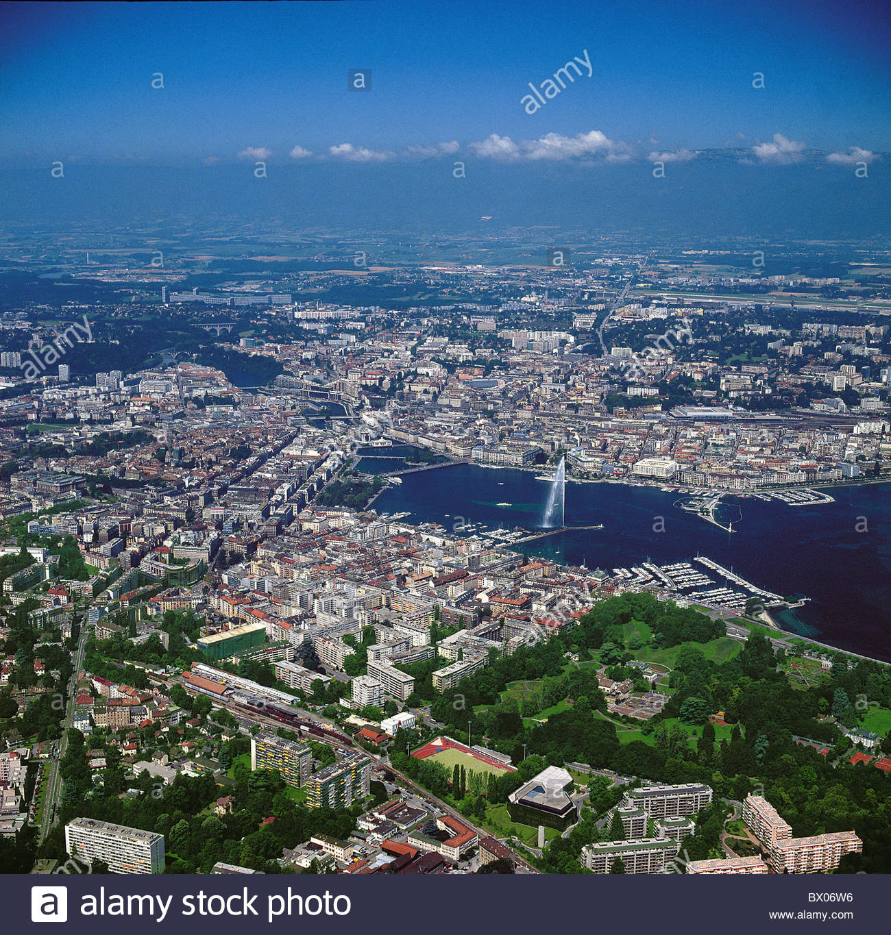 France Europe Geneve Geneva Switzerland Europe lake Geneva border Stock