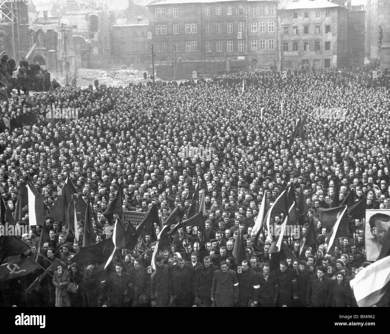 Prague, Czechoslovakia 1948, Communist party manifests at Old Town