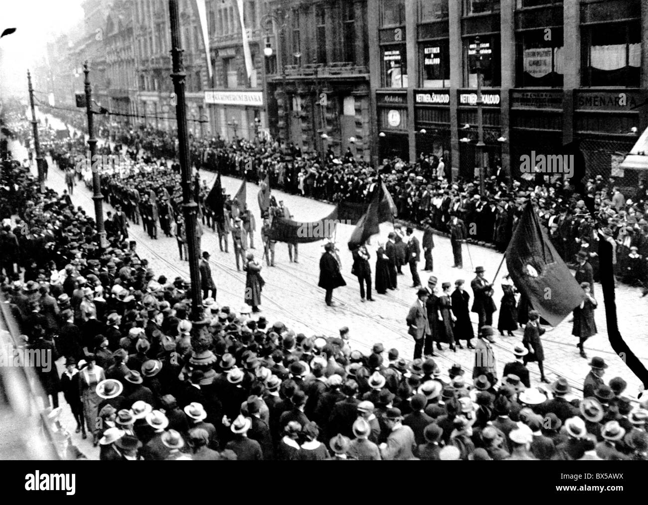 1921 May Day parade led by Communist Party of Czechoslovakia Stock