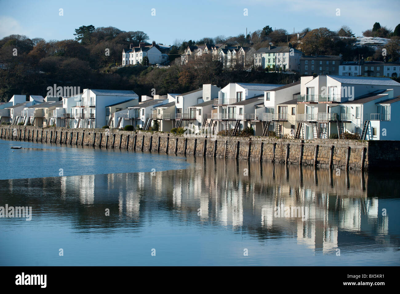 Waterside apartments at the harbour and marina at Porthmadog Stock