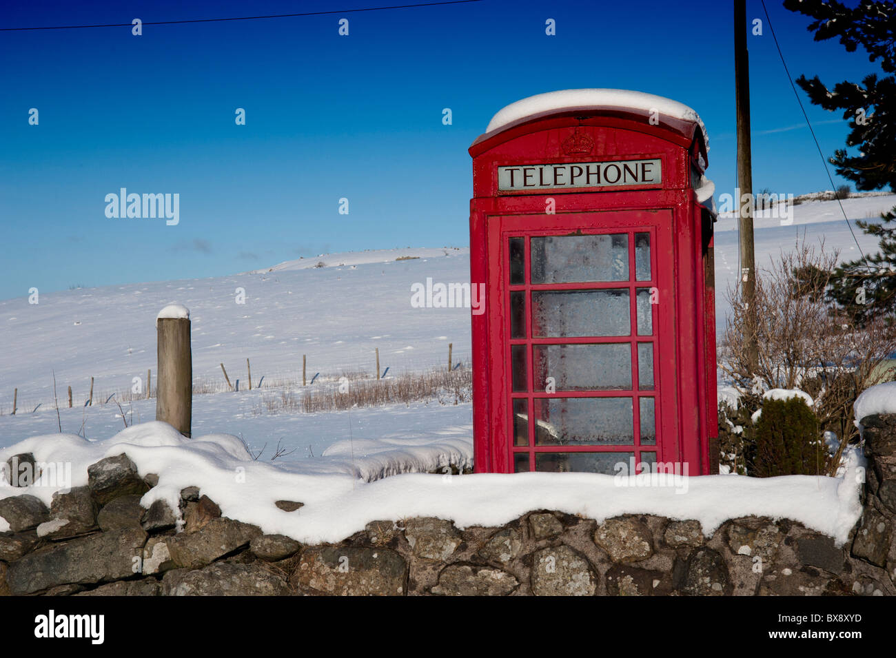 A Red Phone Box In The Snow North Wales Stock Photo Alamy