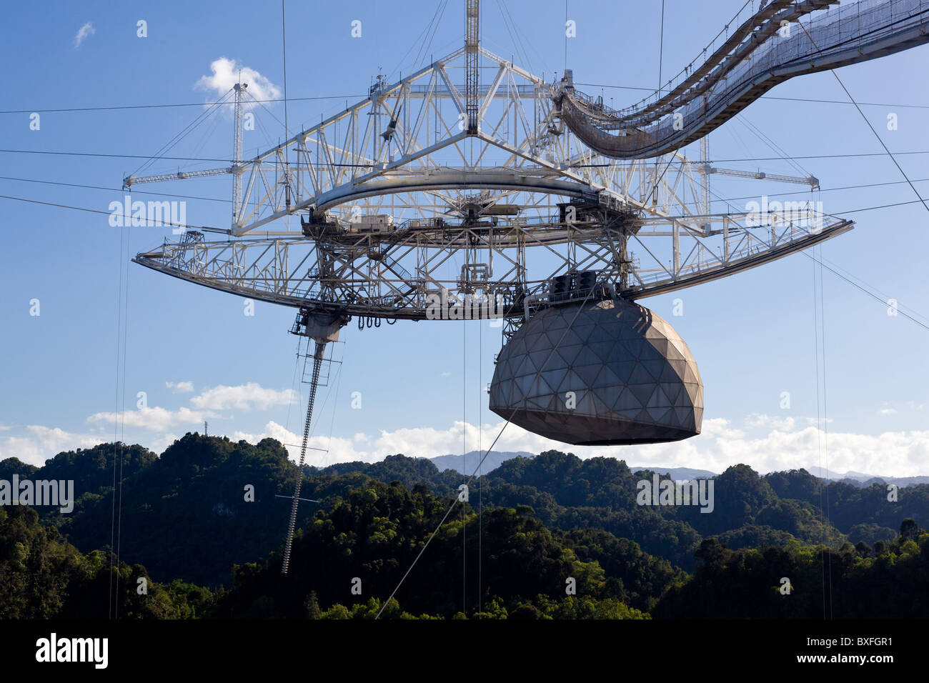Close up of antennae in the Arecibo Observatory in Puerto Rico Stock