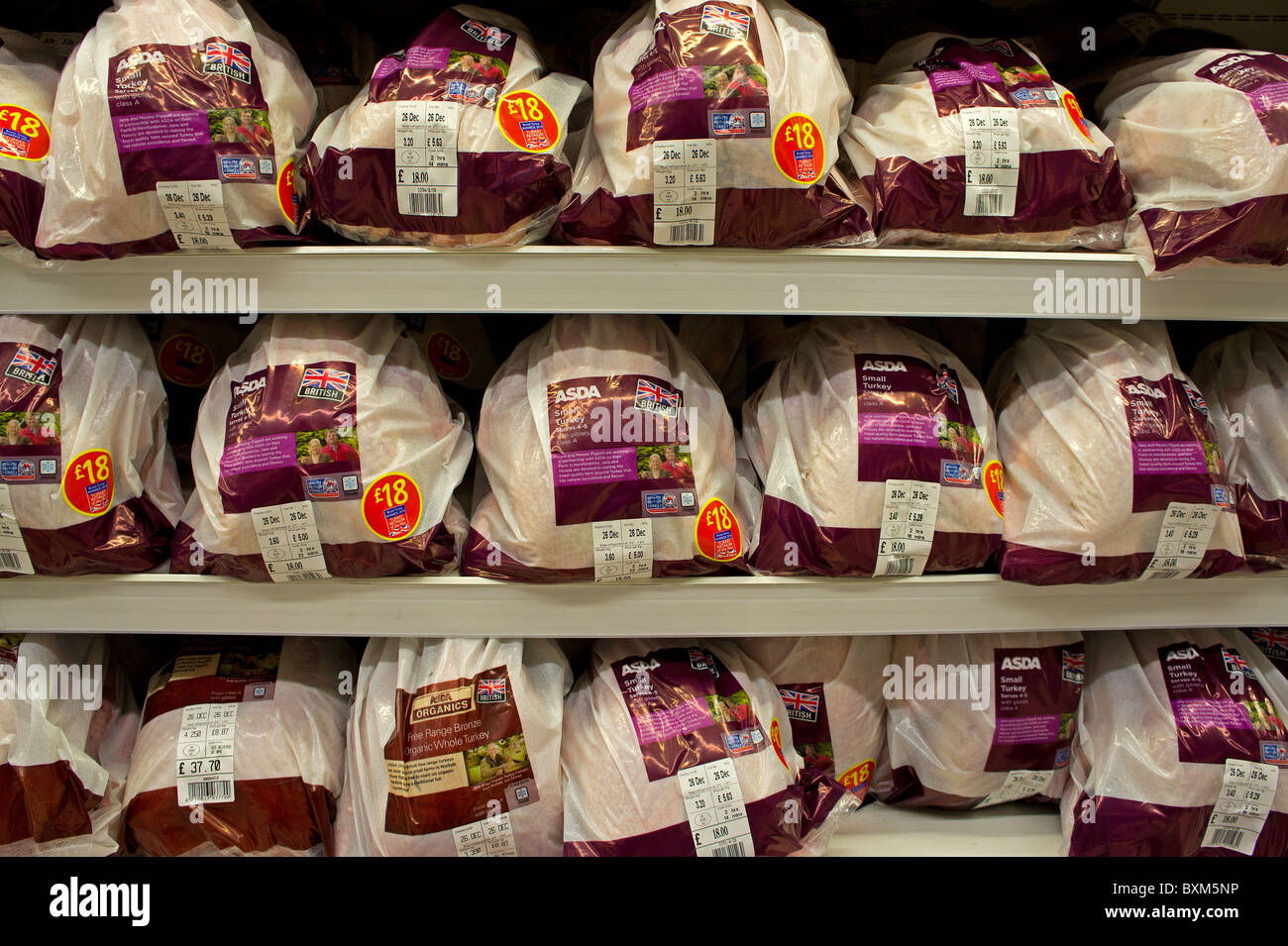 Christmas Turkeys for sale in an Asda supermarket, UK Stock Photo