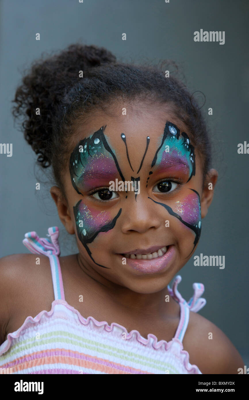 African American Girl with Face Painting Stock Photo, Royalty Free