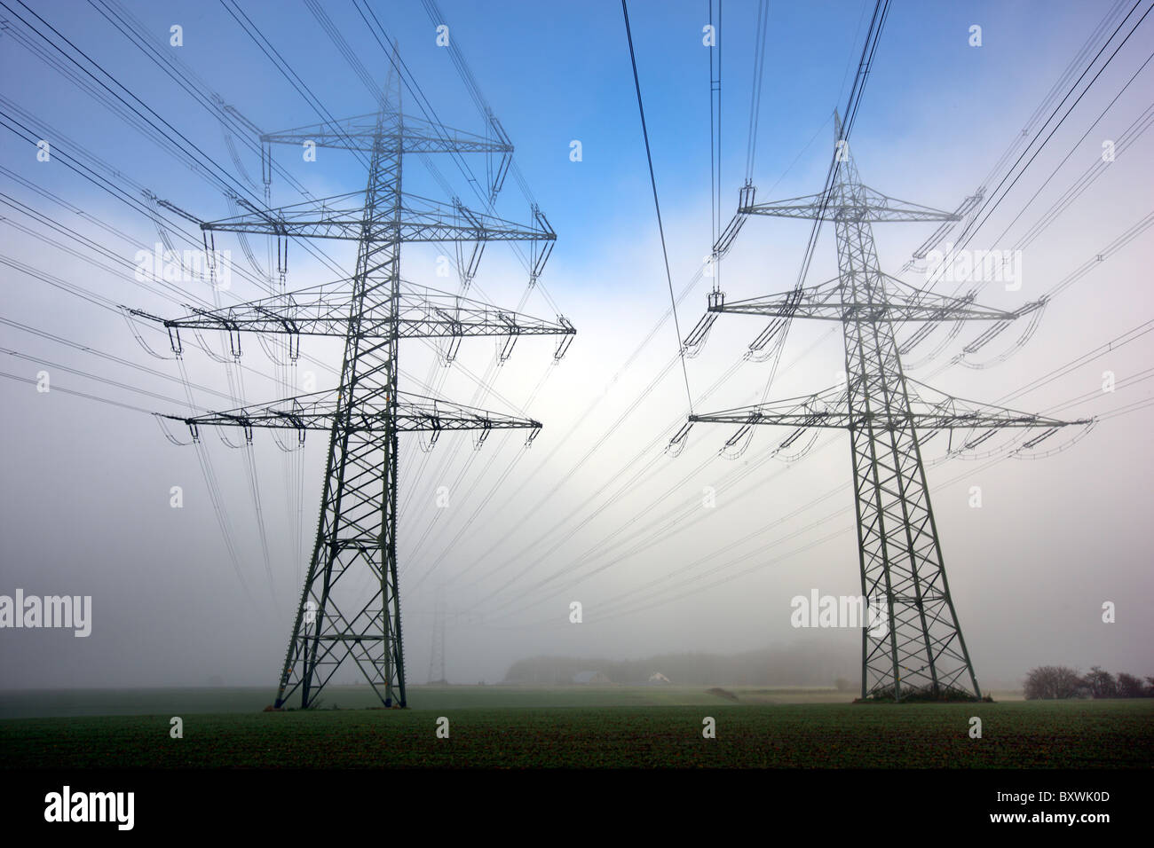 Hightension power line. Electricity Stock Photo, Royalty Free Image