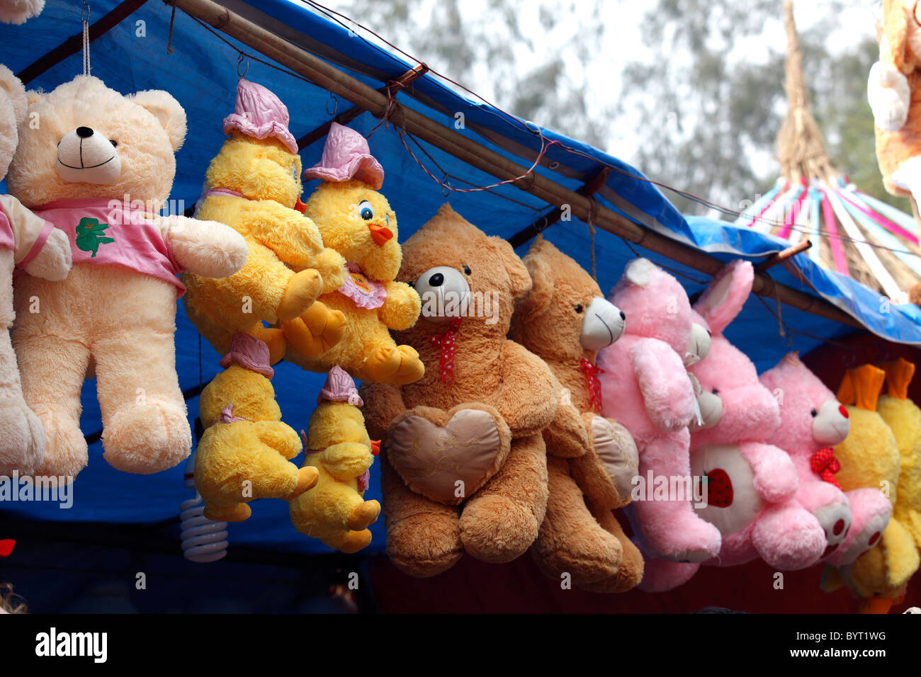 Stuffed soft toys display Delhi India shop stall sale vendor business