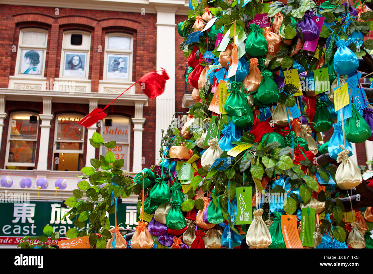 A wishing tree during Chinese New Year celebrations in London Stock