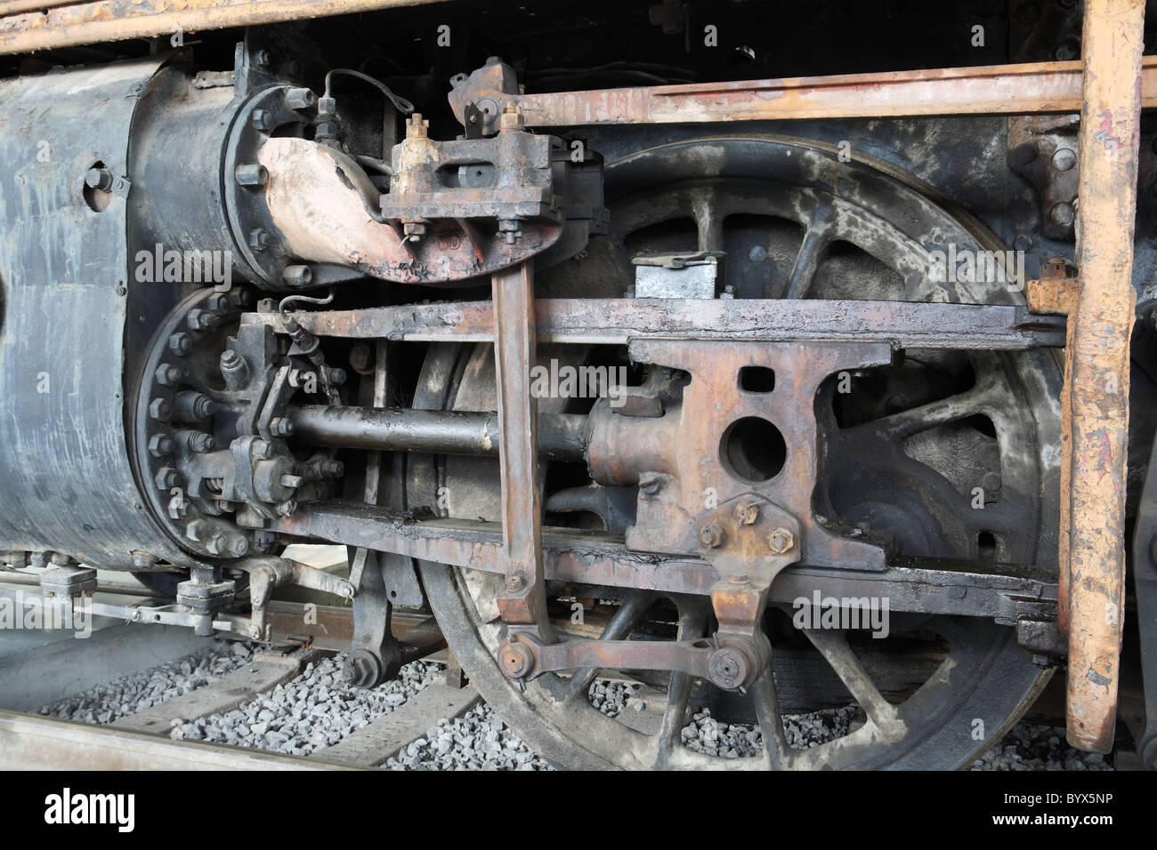 The crosshead and cylinder of a UK steam repatriated from Stock Photo, Royalty Free
