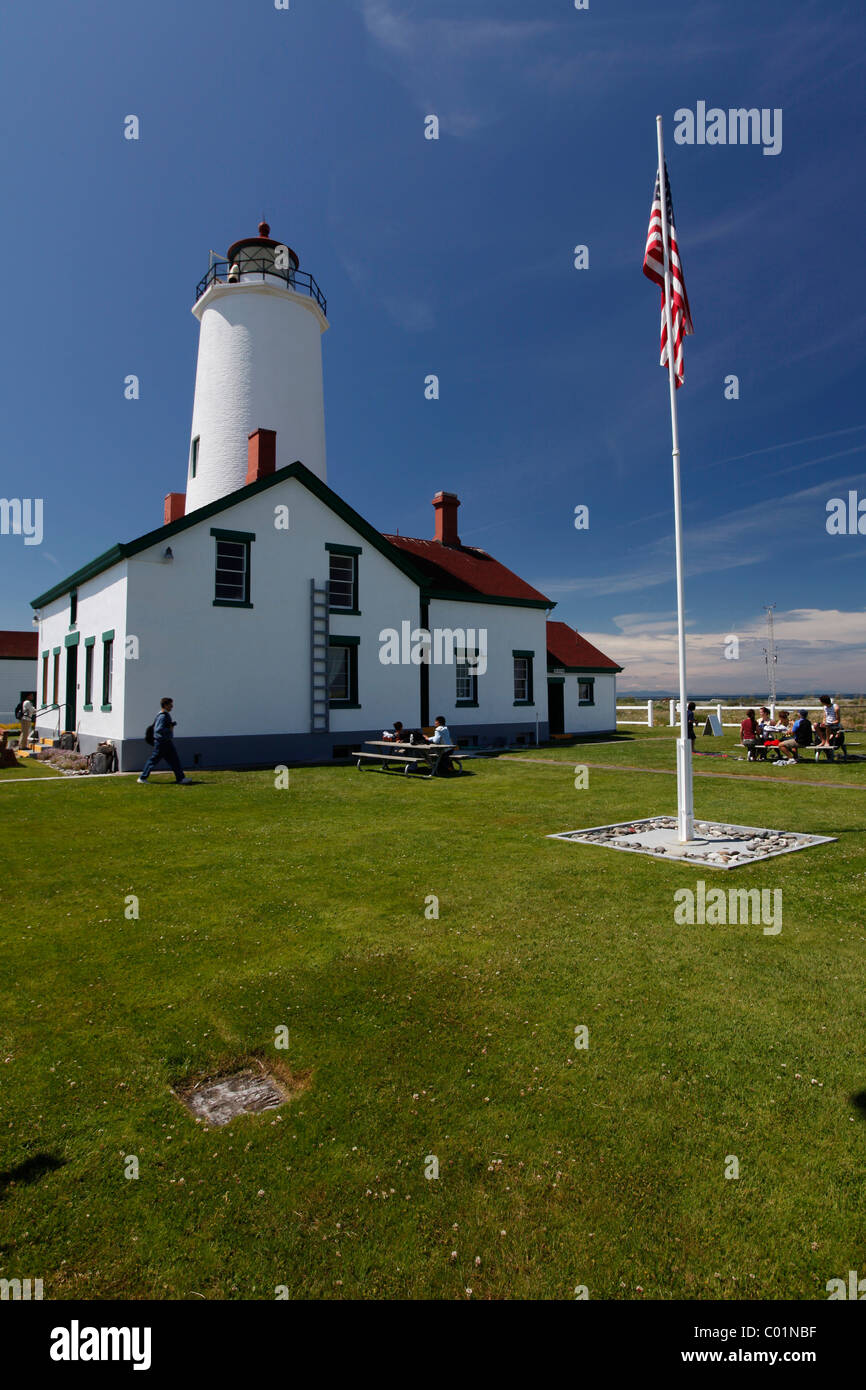 Dungeness Lighthouse on the sandspit of Olympic Peninsula, Sequim Stock