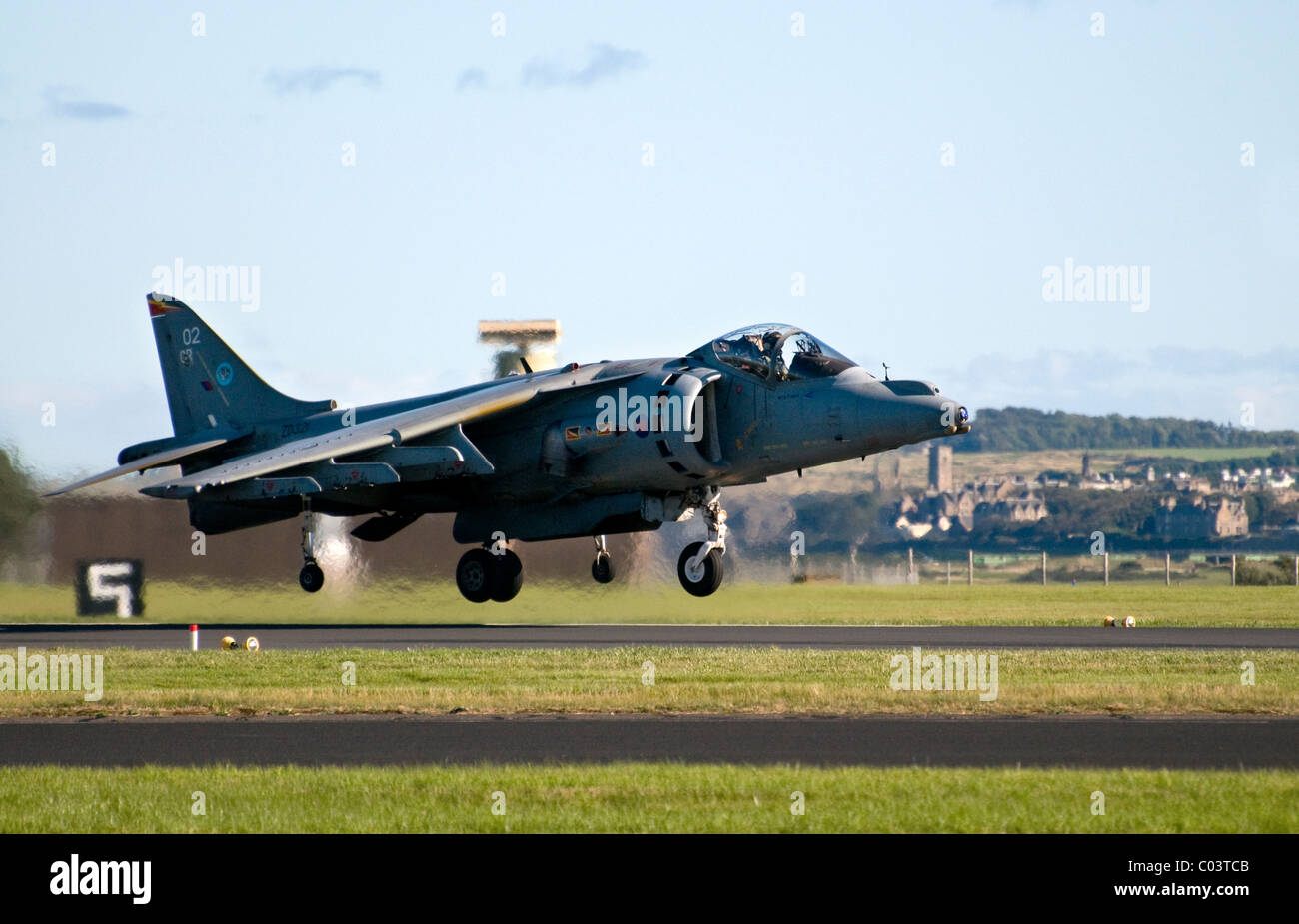 hawker harrier jump jet landing at raf leuchars airshow in september