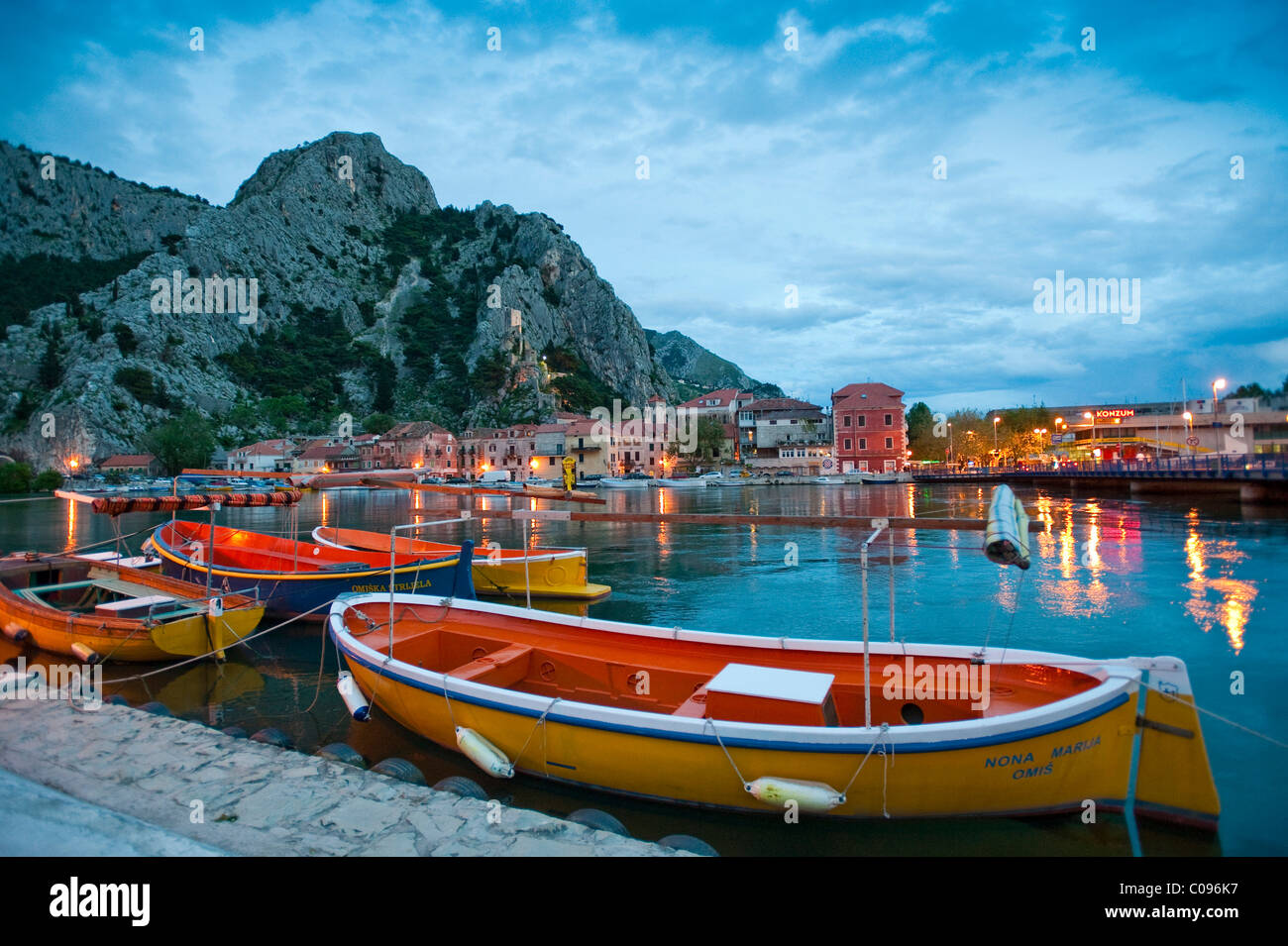 Omis, boats on the Cetina River, SplitDalmatia County, Croatia Stock