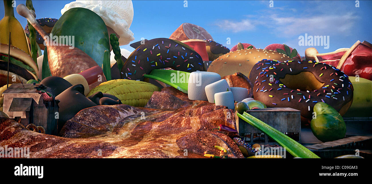 FOOD LANDSCAPE CLOUDY WITH A CHANCE OF MEATBALLS (2009 Stock Photo