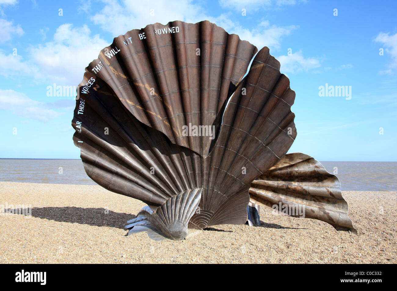 Scallop Shell sculpture at Aldeburgh beach, Suffolk, UK Stock Photo