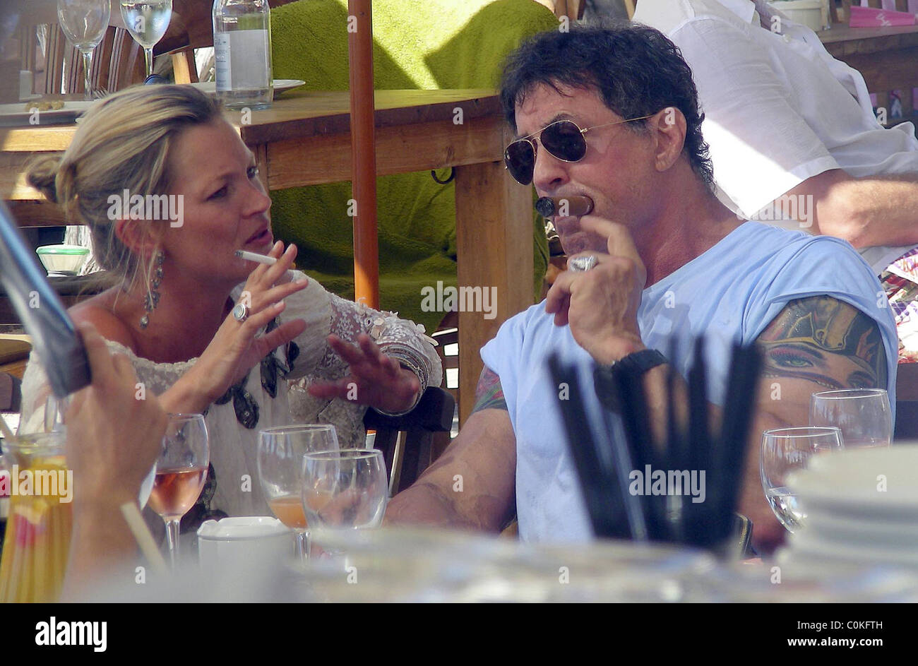 Kate Moss and Sylvester Stallone share lunch on the beach in Ibiza