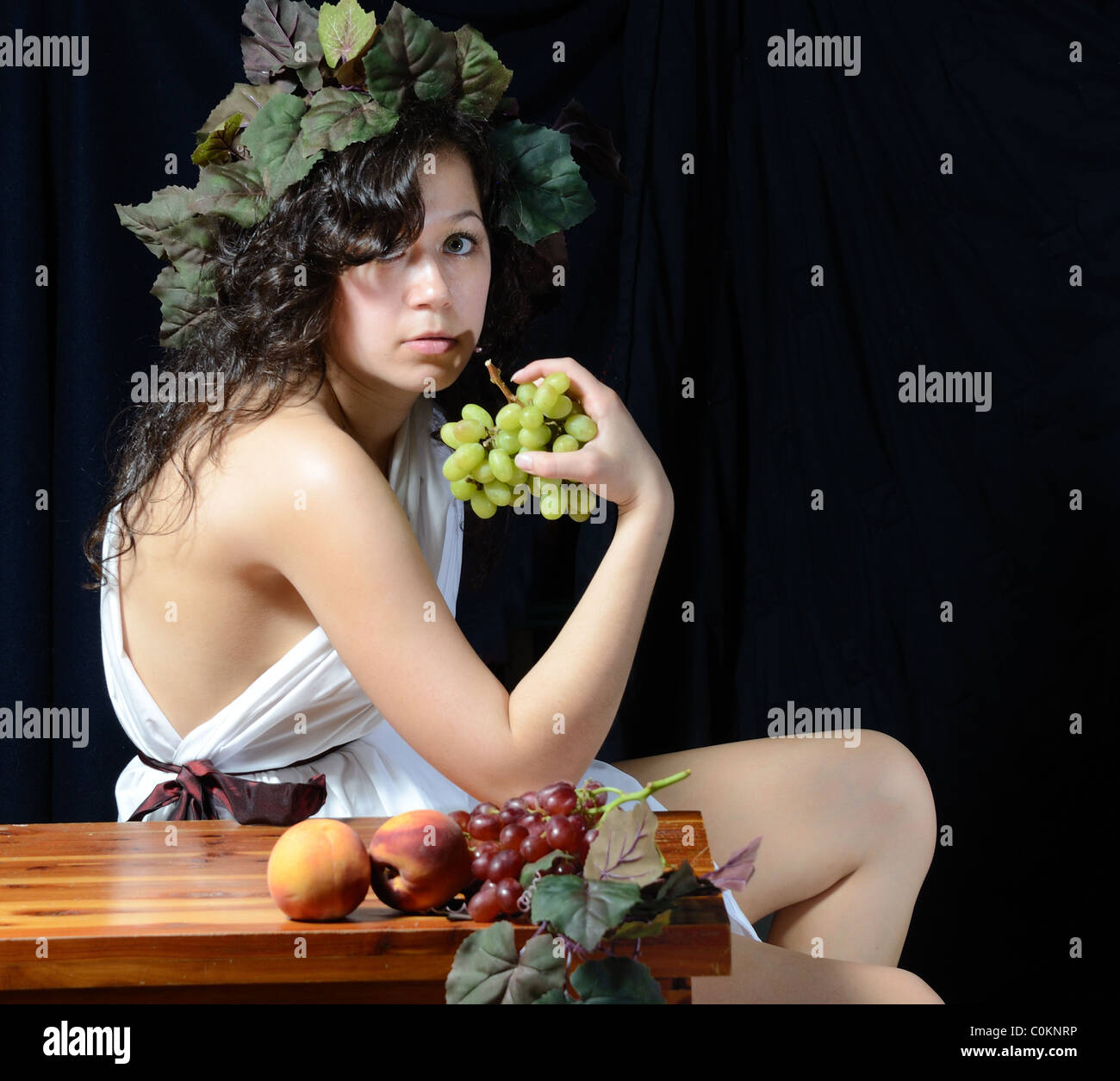 A Beautiful Women Dressed As Dionysus The Greek God Of The Gharvest Stock