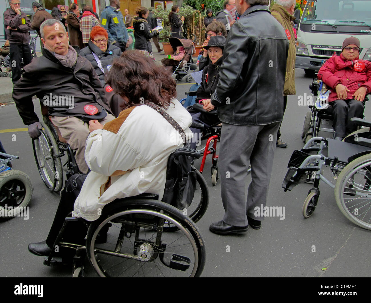 Paris, France, Handicapped French People in Wheelchairs at Stock Photo