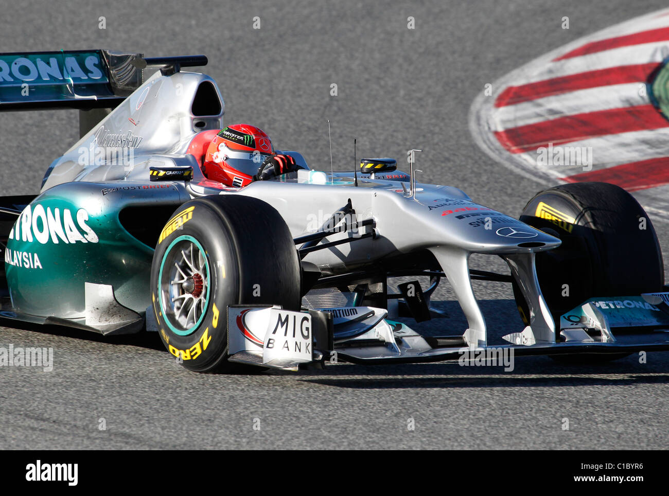 Michael Schumacher driving the 2011 Mercedes GP Petronas Formula One Stock Photo, Royalty Free
