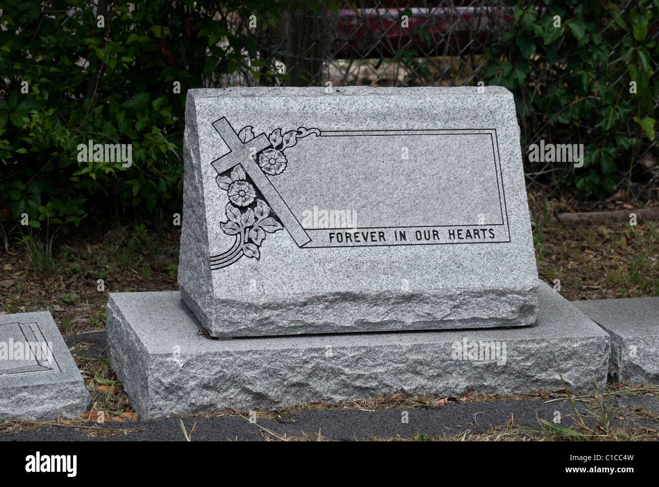 blank granite tombstones for sale at a small town funeral home Stock