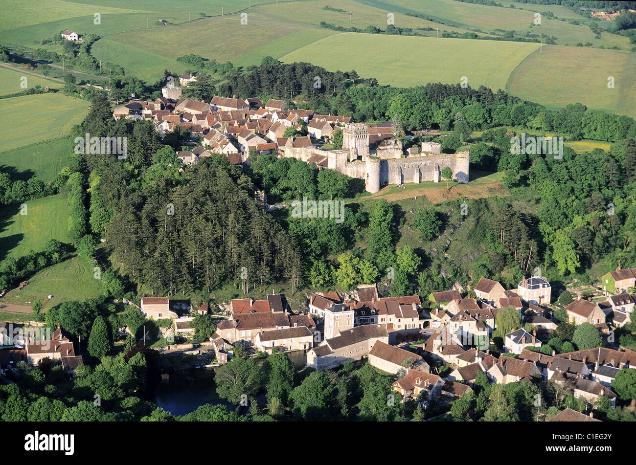France, Yonne, Druyes Les Belles Fontaines (aerial view Stock Photo