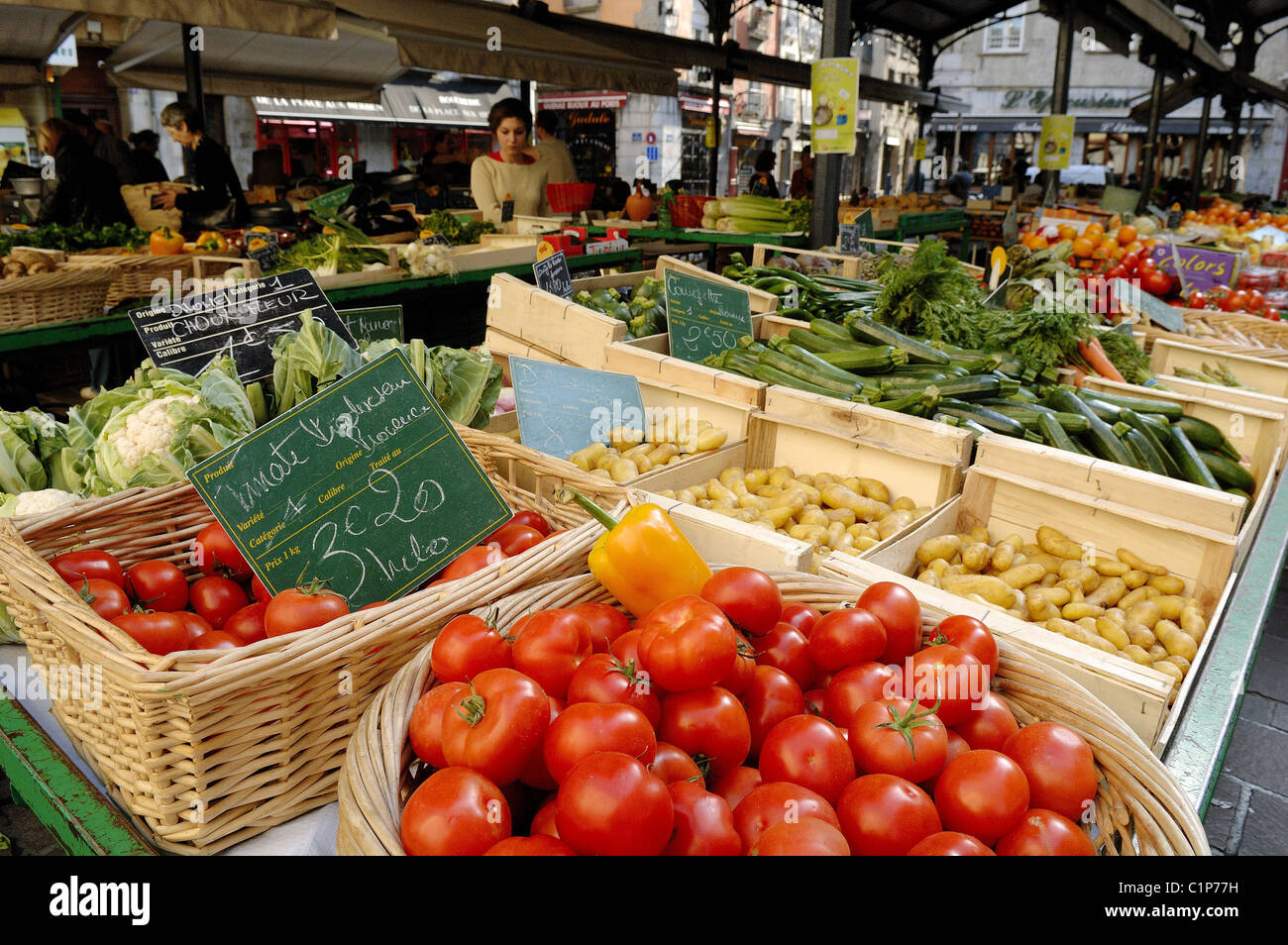 France, Isere, Grenoble, market of the place aux Herbes Stock Photo