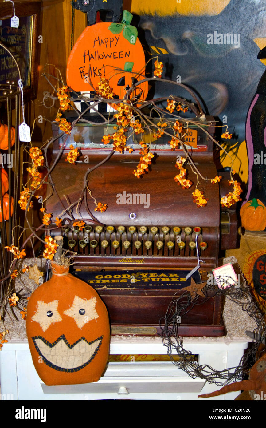antique cash register surrounded by halloween decorations lindstrom minnesota mn usa