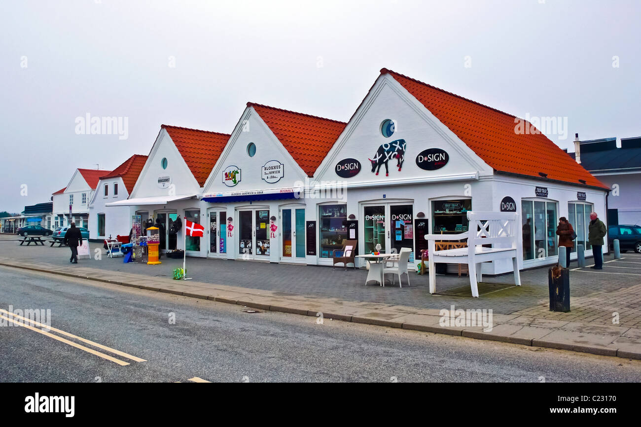 Shops in the centre of Danish seaside resort Blokhus in Jutland Stock