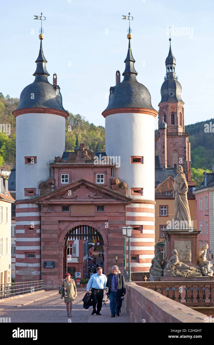 bridge gate and tower of the Church of the Holy Spirit, Heidelberg Stock Photo, Royalty Free bridge gate and tower of the Church of the Holy Spirit, Heidelberg Stock Photo, Royalty Free