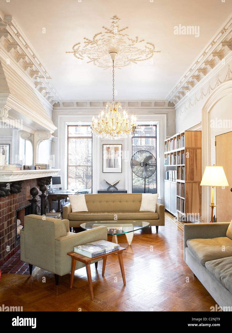 Brooklyn Brownstone Living Room With White Painted Ceiling