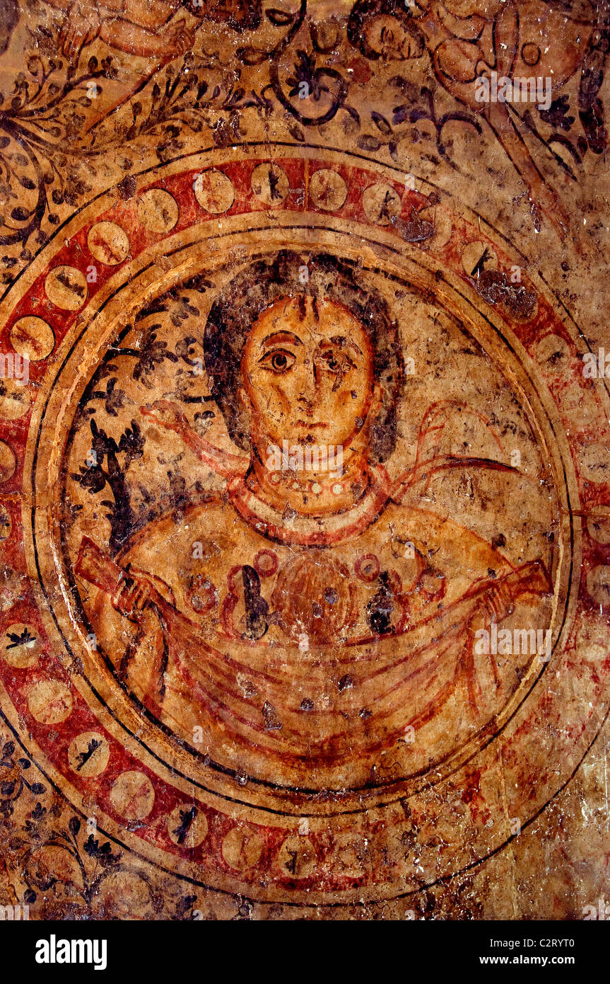 Fresco Wall mural painting Umayyad Palace Qasr alHayr alGharbi Stock