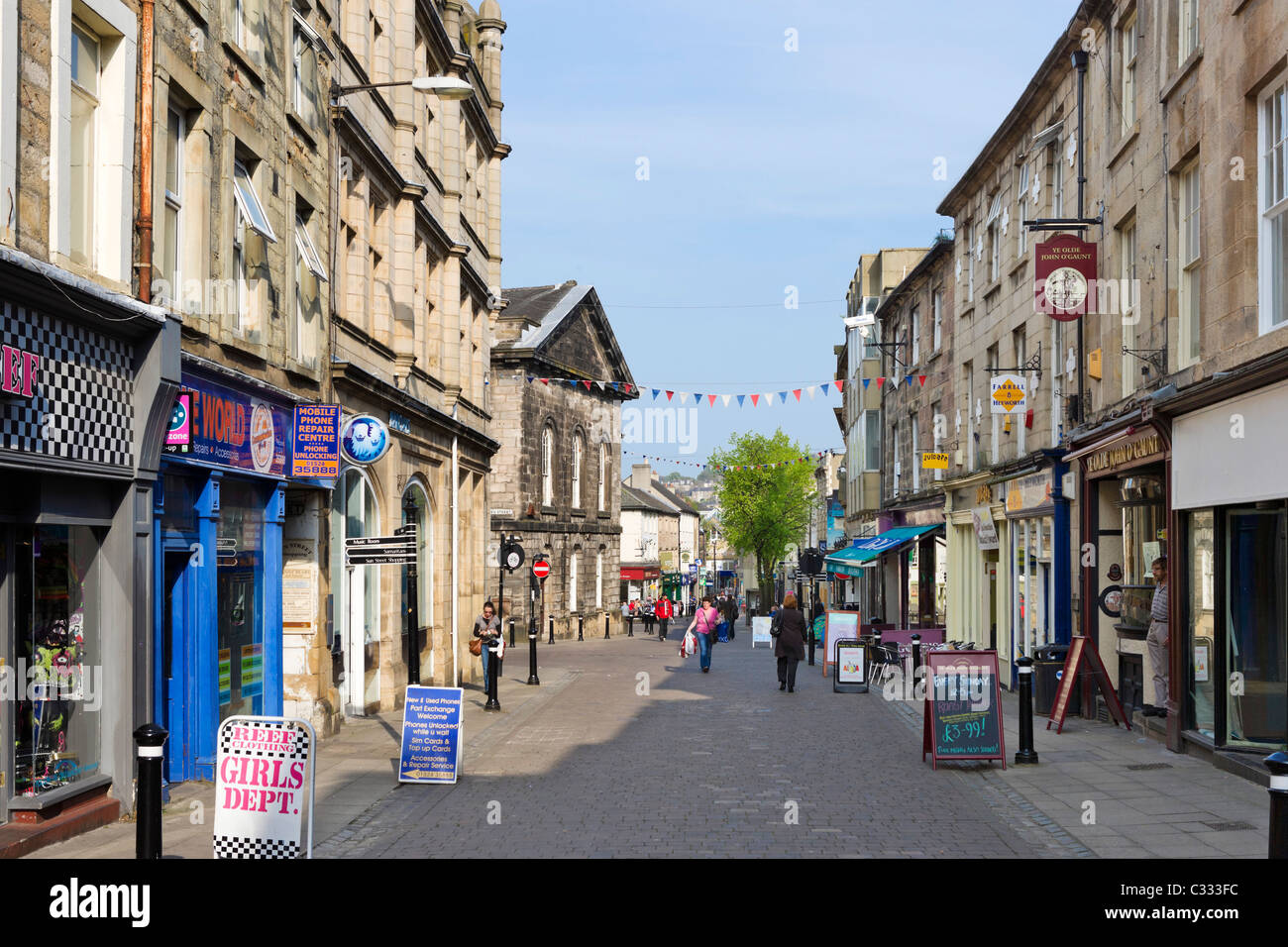 Shops on Market Street in the historic city centre, Lancaster Stock