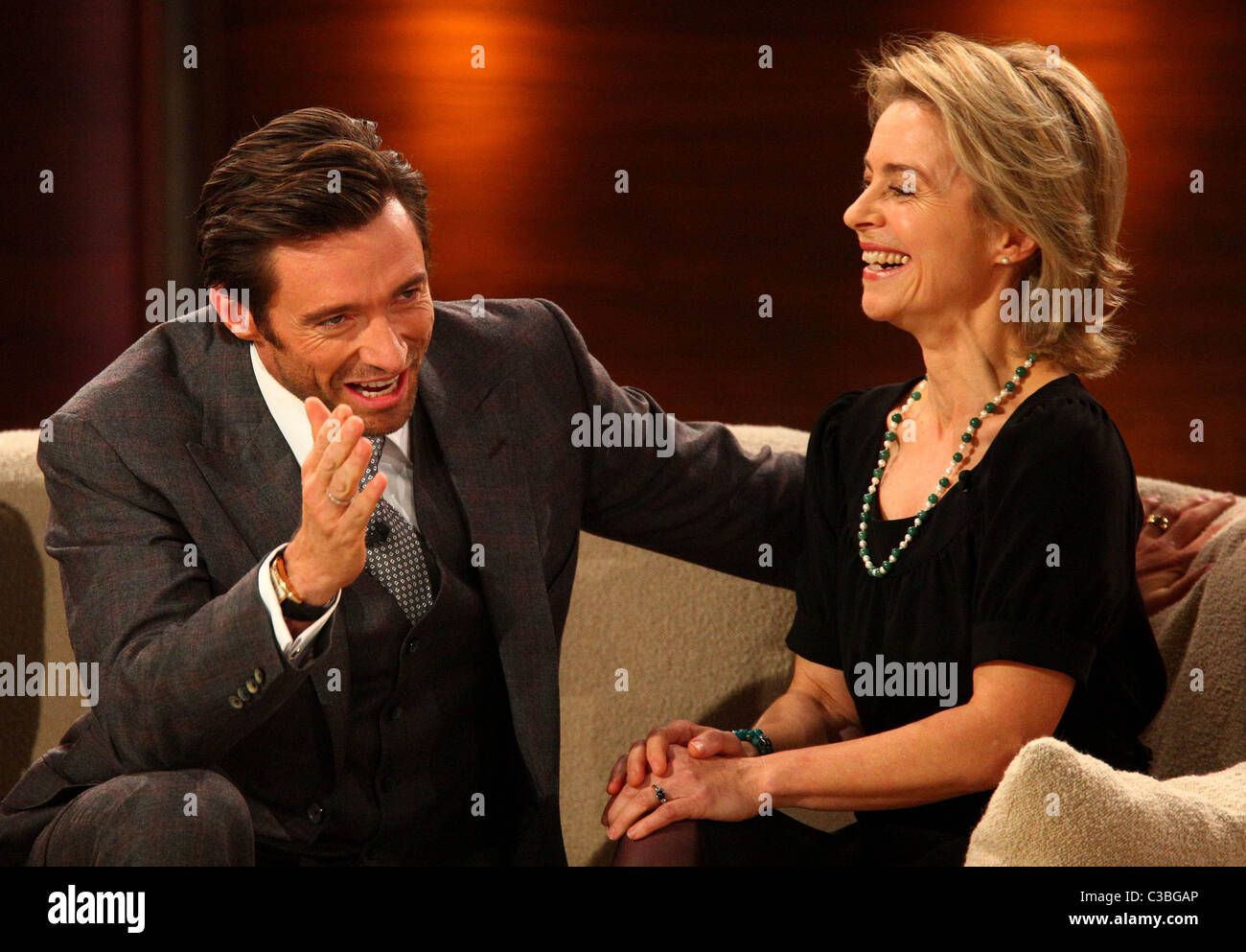 Hugh Jackman and Ursula von der Leyen on German TV show 'Wetten Stock