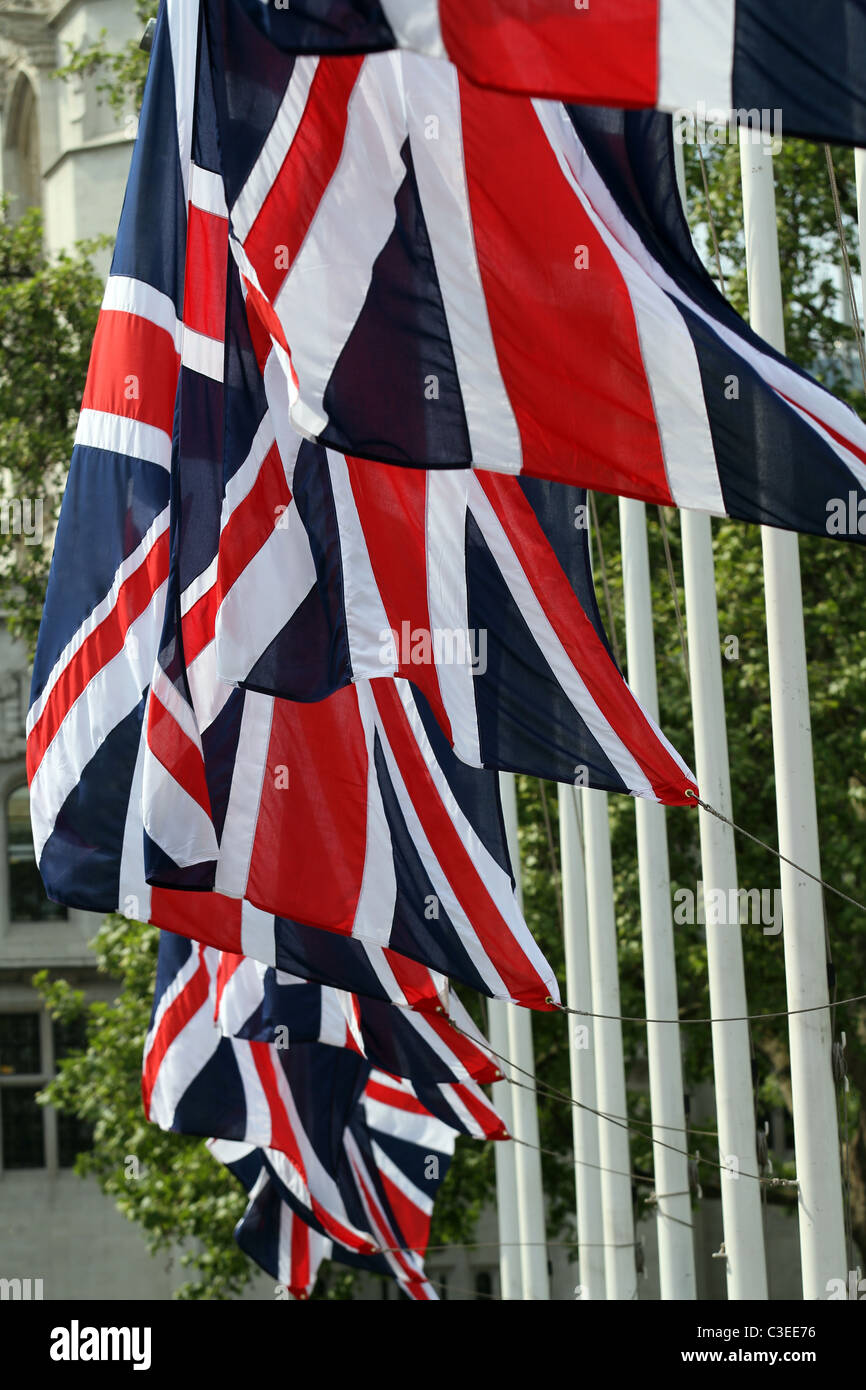 British flag the union jack hangs outside parliment square in London
