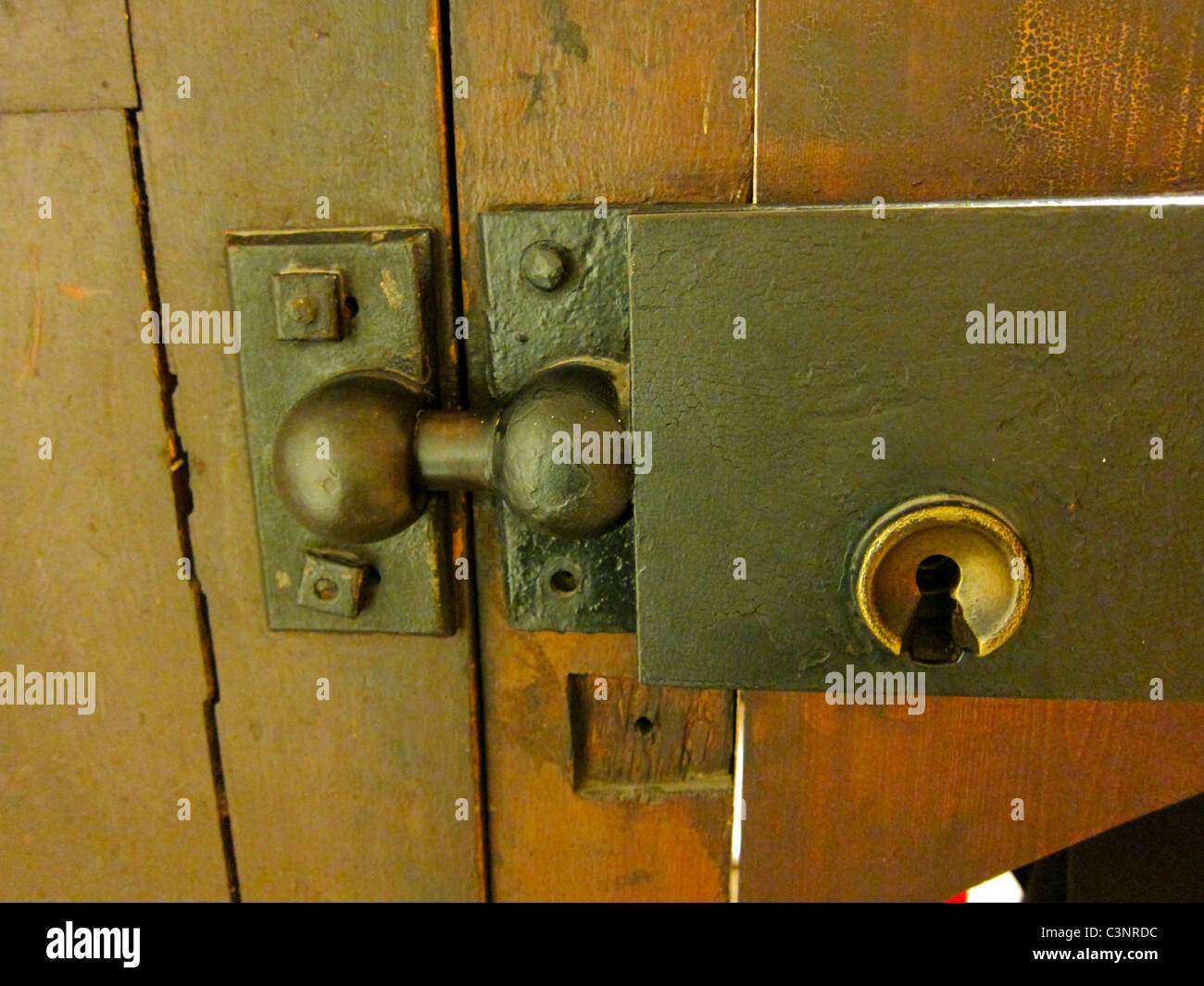 Paris France Detail Old Prison Wooden Door On Display In Musee De La